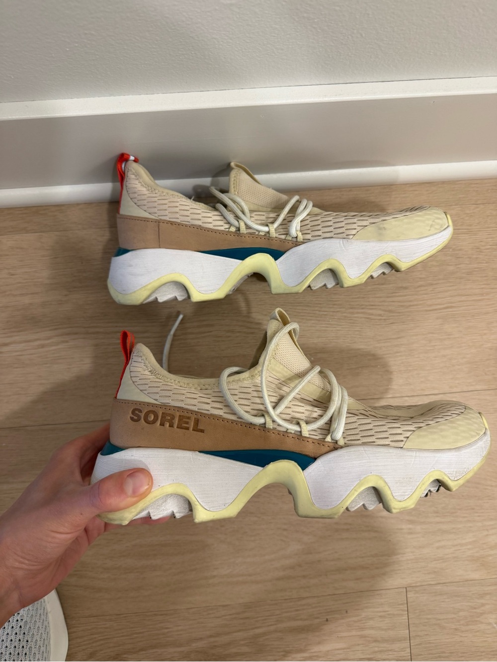 Sorel Beige, Cream & Teal Wave-Detail Sneakers